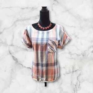 Liz Claiborne Women's Multicolor Linen Round Neck Short Sleeve Pullover Shirt L